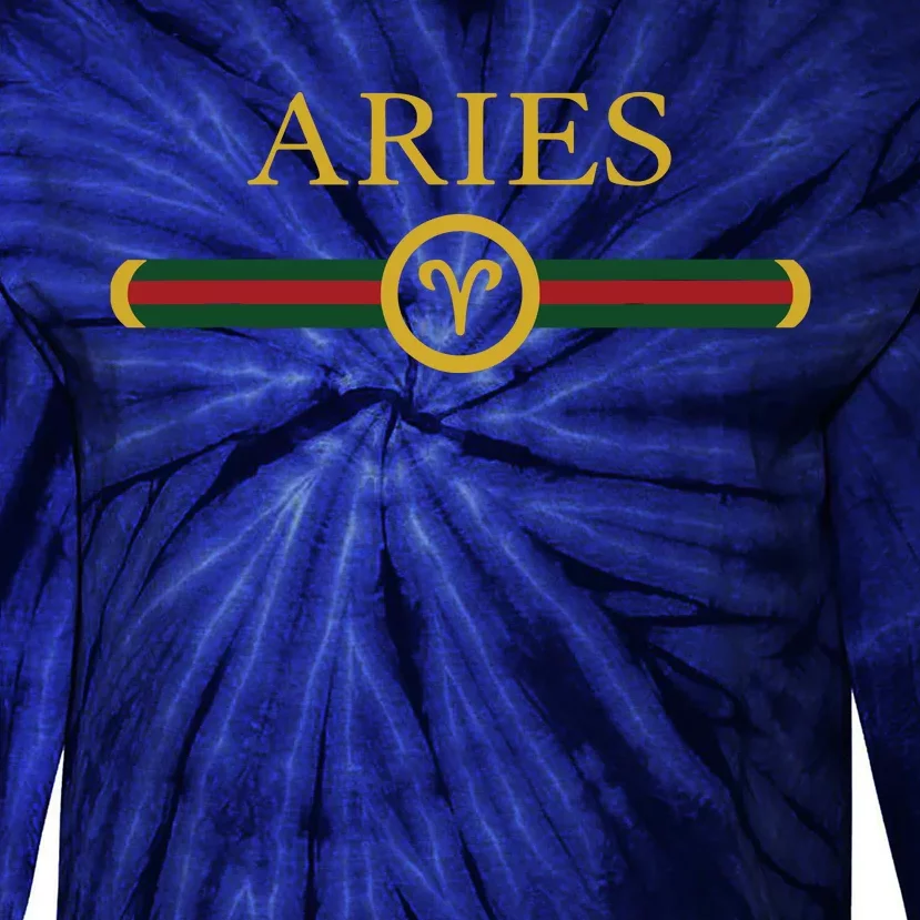 Aries Zodiac March April Birthday Graphic Art Aries Sign Tie-Dye Long Sleeve Shirt