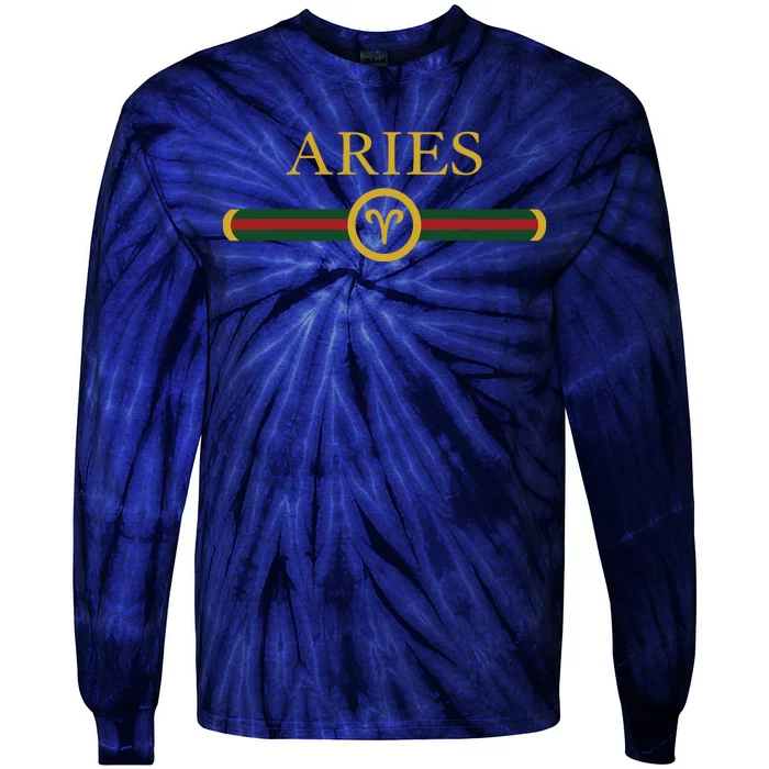 Aries Zodiac March April Birthday Graphic Art Aries Sign Tie-Dye Long Sleeve Shirt