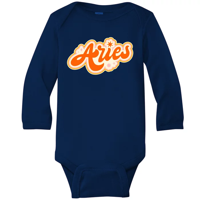 Aries Zodiac Retro Birthday Baby Long Sleeve Bodysuit