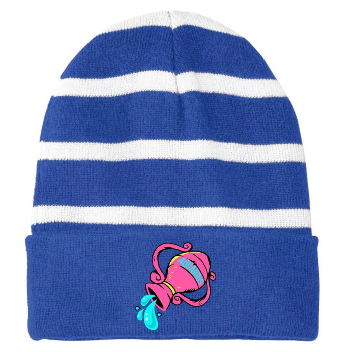 Aquarius Zodiac Sign January February Horoscope Gift Striped Beanie with Solid Band