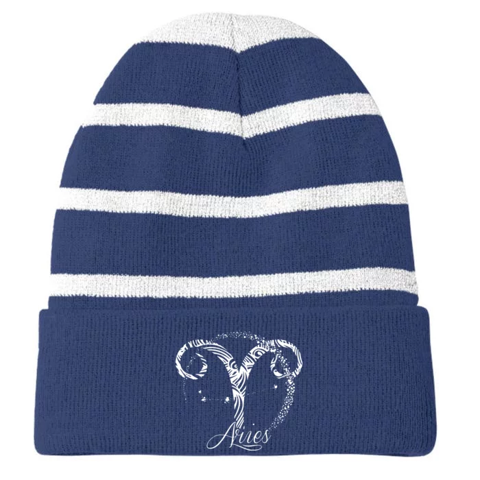 Aries Zodiac Sign March April Birthday Horoscope Striped Beanie with Solid Band