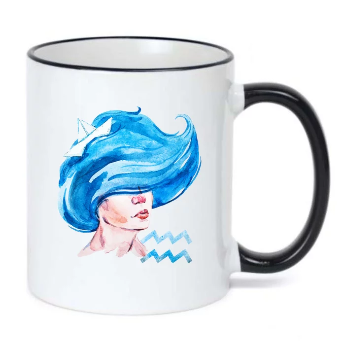 Aquarius Zodiac Sign Watercolor Illustration Black Color Changing Mug