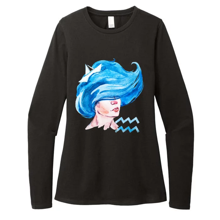 Aquarius Zodiac Sign Watercolor Illustration Womens CVC Long Sleeve Shirt