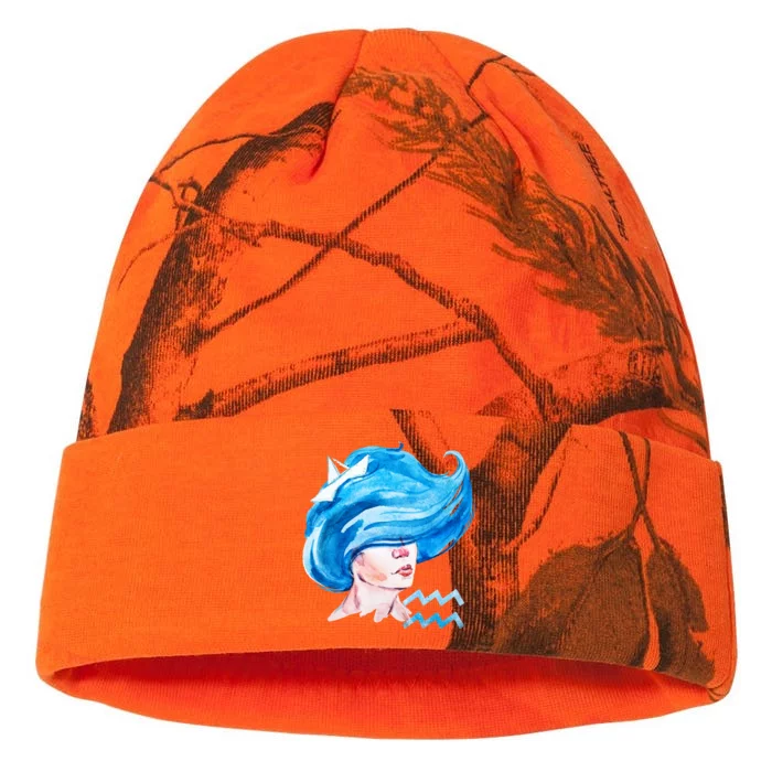 Aquarius Zodiac Sign Watercolor Illustration Kati - 12in Camo Beanie