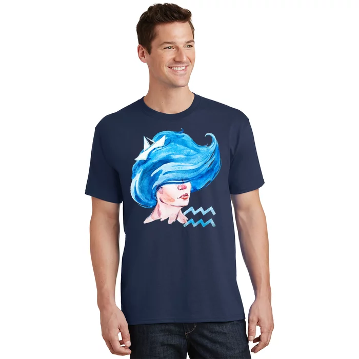 Aquarius Zodiac Sign Watercolor Illustration T-Shirt