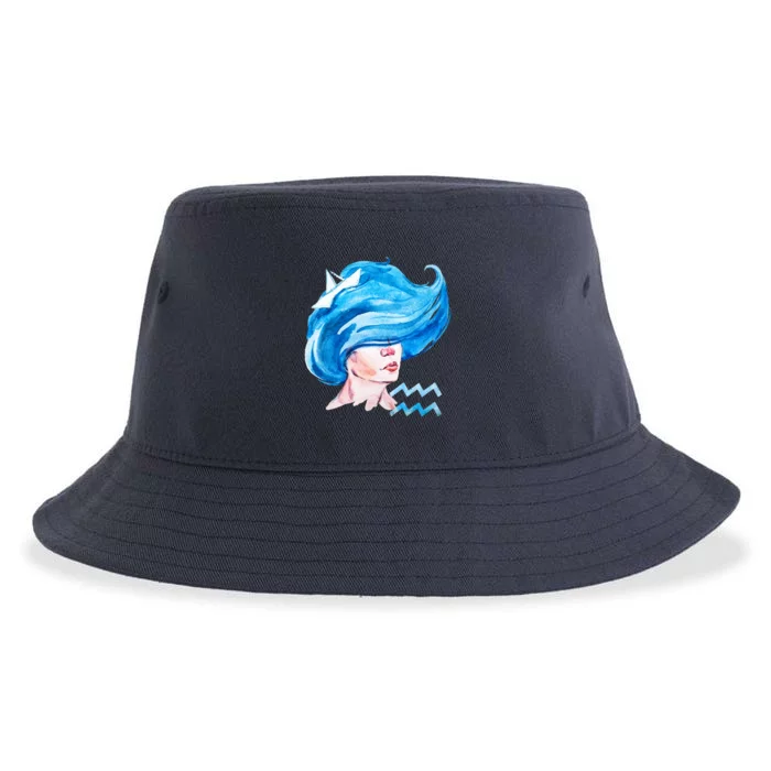 Aquarius Zodiac Sign Watercolor Illustration Sustainable Bucket Hat