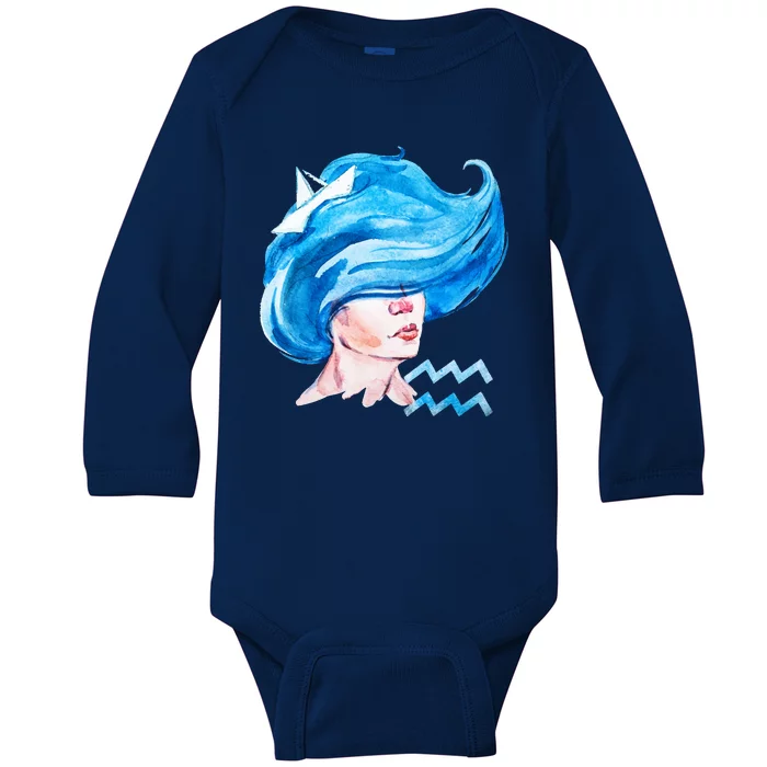 Aquarius Zodiac Sign Watercolor Illustration Baby Long Sleeve Bodysuit