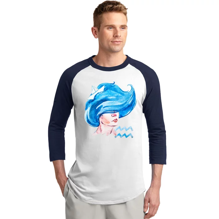 Aquarius Zodiac Sign Watercolor Illustration Baseball Sleeve Shirt