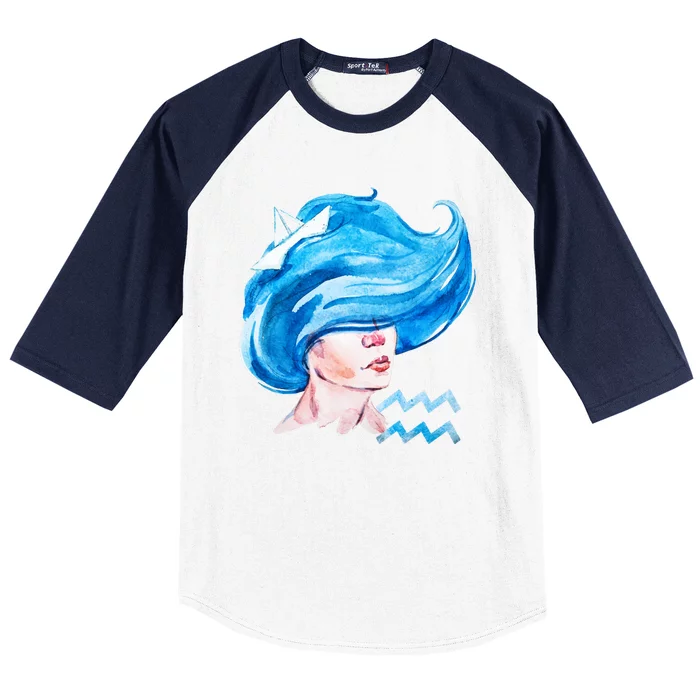 Aquarius Zodiac Sign Watercolor Illustration Baseball Sleeve Shirt