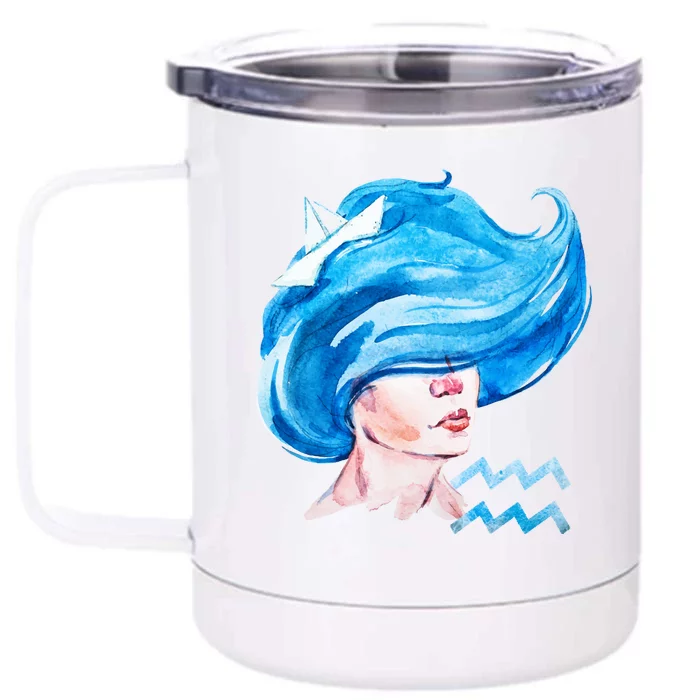 Aquarius Zodiac Sign Watercolor Illustration Front & Back 12oz Stainless Steel Tumbler Cup