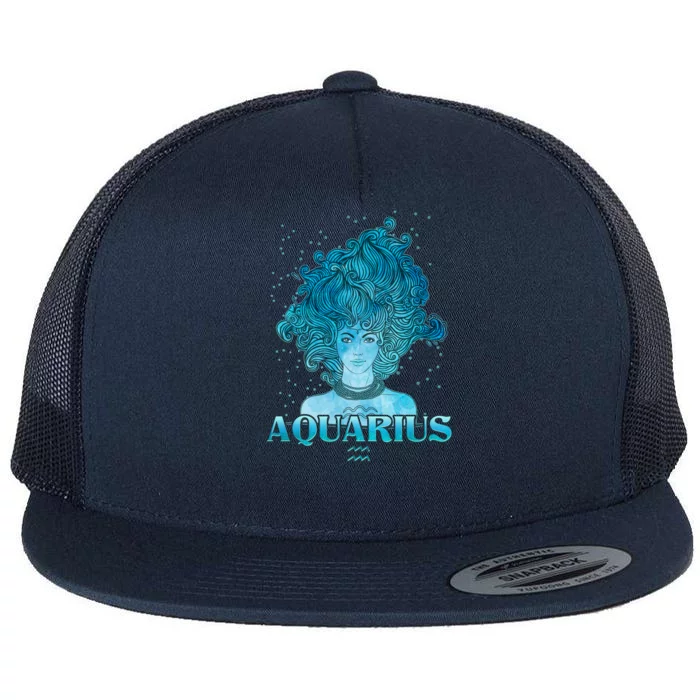 Aquarius Zodiac Woman Flat Bill Trucker Hat