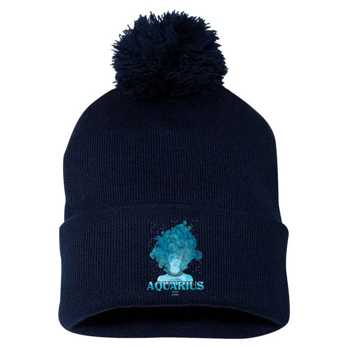 Aquarius Zodiac Woman Pom Pom 12in Knit Beanie