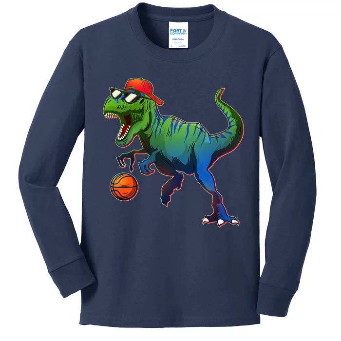 B-Ball T-Rex Kids Long Sleeve Shirt