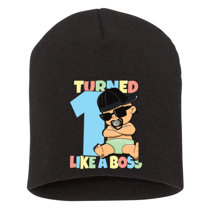 Baby 1st Birthday Boy Girl 1 Year Like a Boss Short Acrylic Beanie