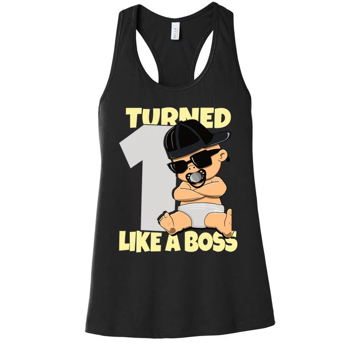 Baby 1st Birthday Boy Girl 1 Year Like a Boss Women's Racerback Tank