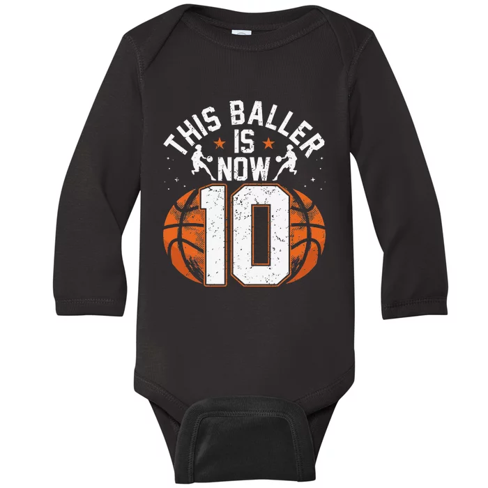 Basketball 10th Birthday 10 Years Old Basketballer Baby Long Sleeve Bodysuit