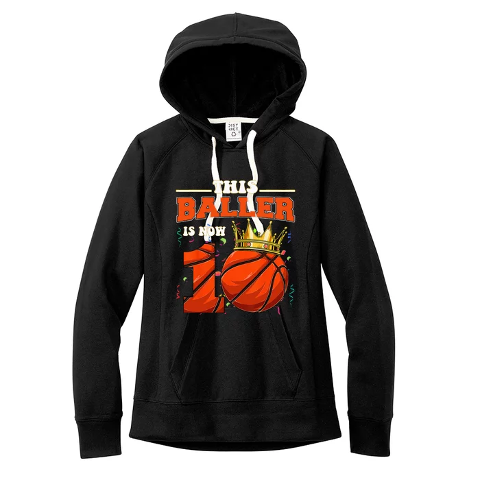 Basketball 10th Birthday Bball 10 Years Old Women's Fleece Hoodie