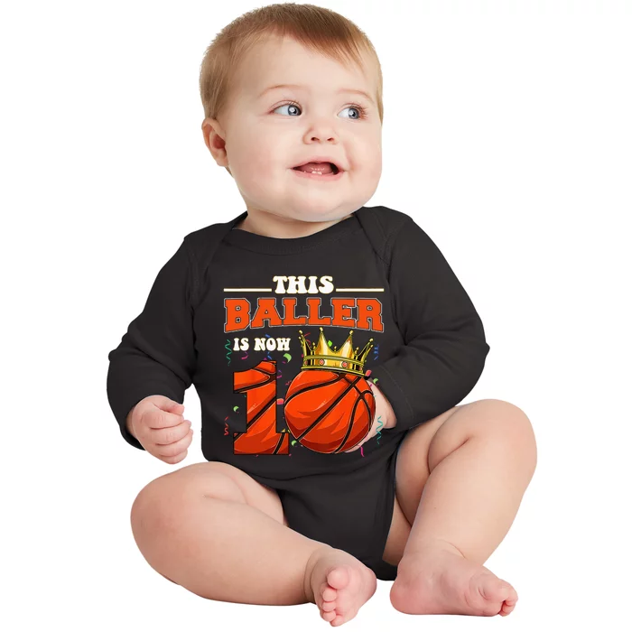 Basketball 10th Birthday Bball 10 Years Old Baby Long Sleeve Bodysuit