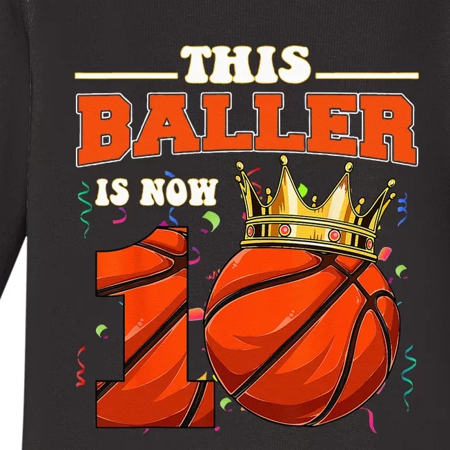 Basketball 10th Birthday Bball 10 Years Old Baby Long Sleeve Bodysuit