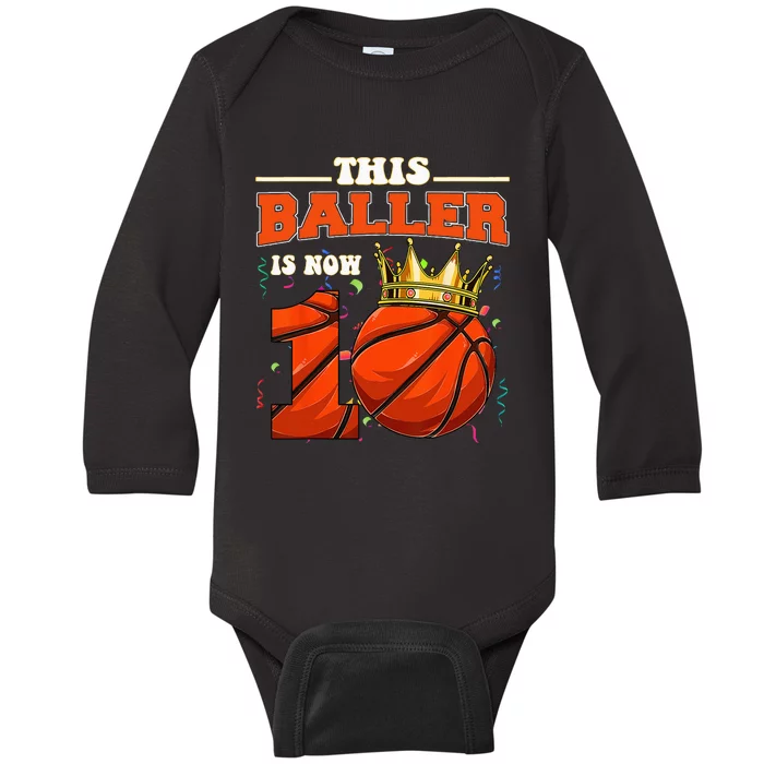 Basketball 10th Birthday Bball 10 Years Old Baby Long Sleeve Bodysuit