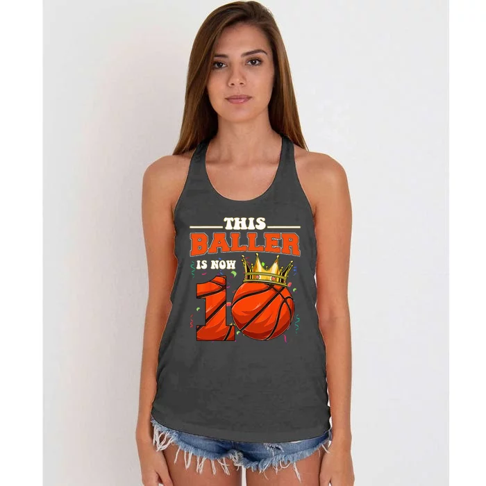 Basketball 10th Birthday Bball 10 Years Old Women's Knotted Racerback Tank