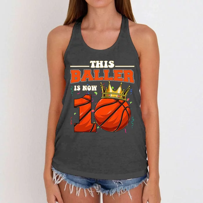 Basketball 10th Birthday Bball 10 Years Old Women's Knotted Racerback Tank