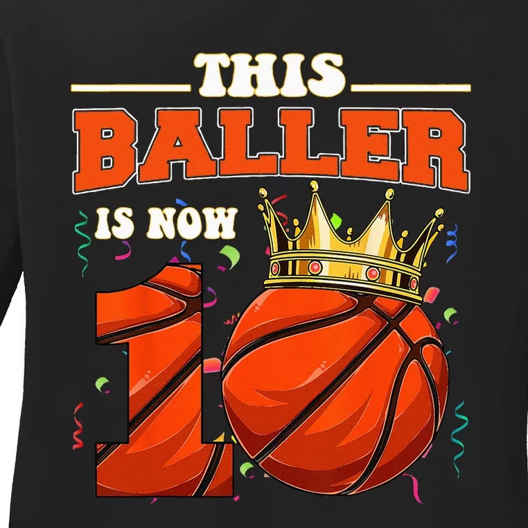 Basketball 10th Birthday Bball 10 Years Old Ladies Long Sleeve Shirt