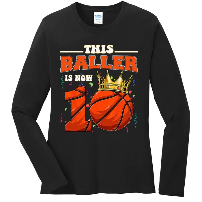 Basketball 10th Birthday Bball 10 Years Old Ladies Long Sleeve Shirt