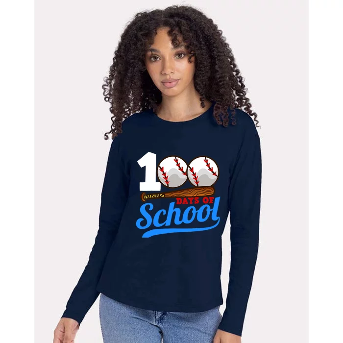 Baseball 100 Days of School Happy 100th Day Teacher Womens Cotton Relaxed Long Sleeve T-Shirt