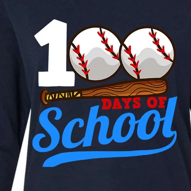 Baseball 100 Days of School Happy 100th Day Teacher Womens Cotton Relaxed Long Sleeve T-Shirt