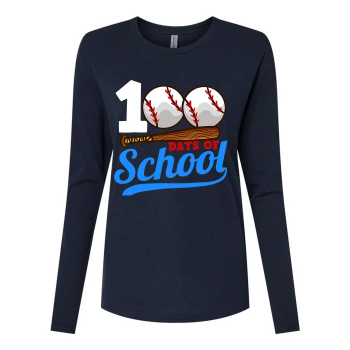 Baseball 100 Days of School Happy 100th Day Teacher Womens Cotton Relaxed Long Sleeve T-Shirt