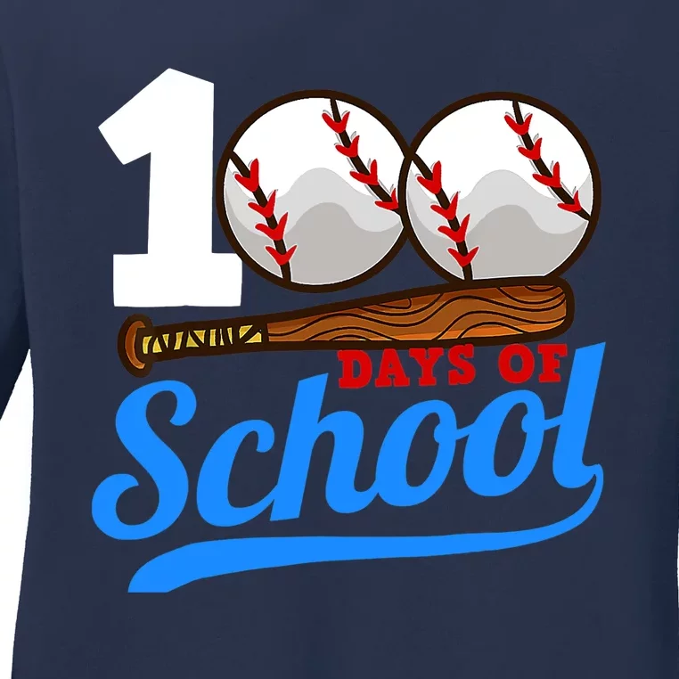 Baseball 100 Days of School Happy 100th Day Teacher Ladies Long Sleeve Shirt