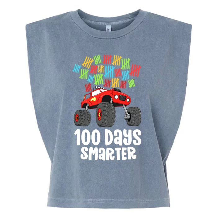 Boys 100th Day Of School Monster Truck 100 Smarter Garment-Dyed Women's Muscle Tee