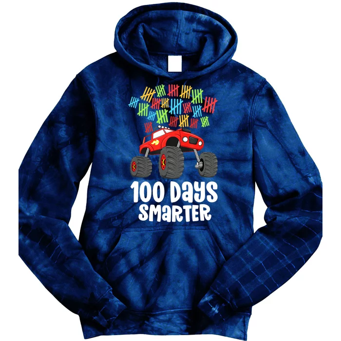 Boys 100th Day Of School Monster Truck 100 Smarter Tie Dye Hoodie