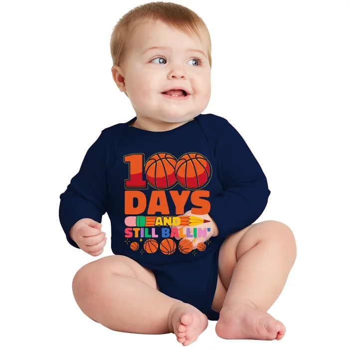 Basketball 100th Day Of School 100 Days Of School Baby Long Sleeve Bodysuit