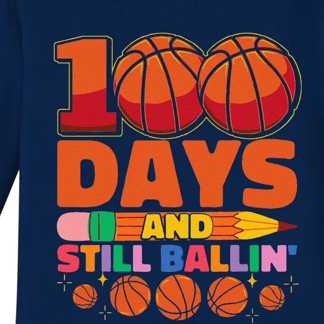 Basketball 100th Day Of School 100 Days Of School Baby Long Sleeve Bodysuit