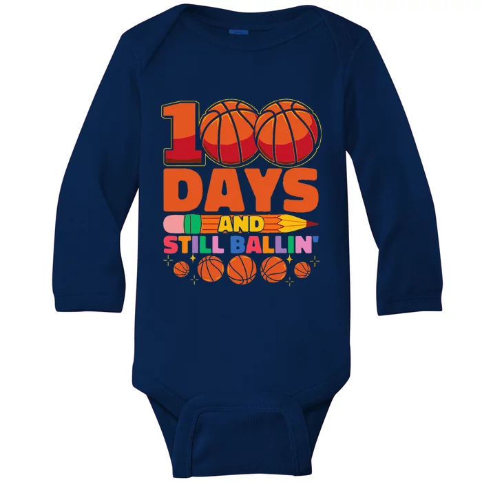 Basketball 100th Day Of School 100 Days Of School Baby Long Sleeve Bodysuit