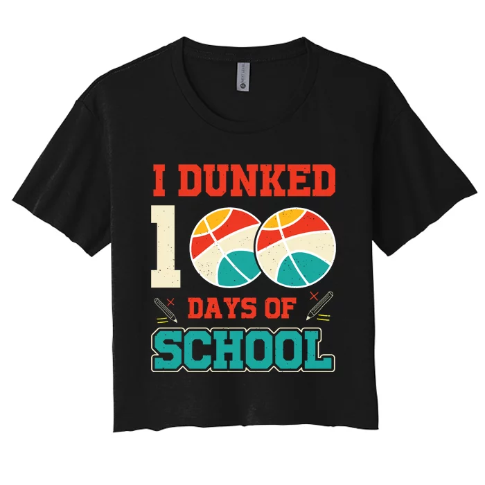 Basketball 100 Days Of School Funny Women's Crop Top Tee