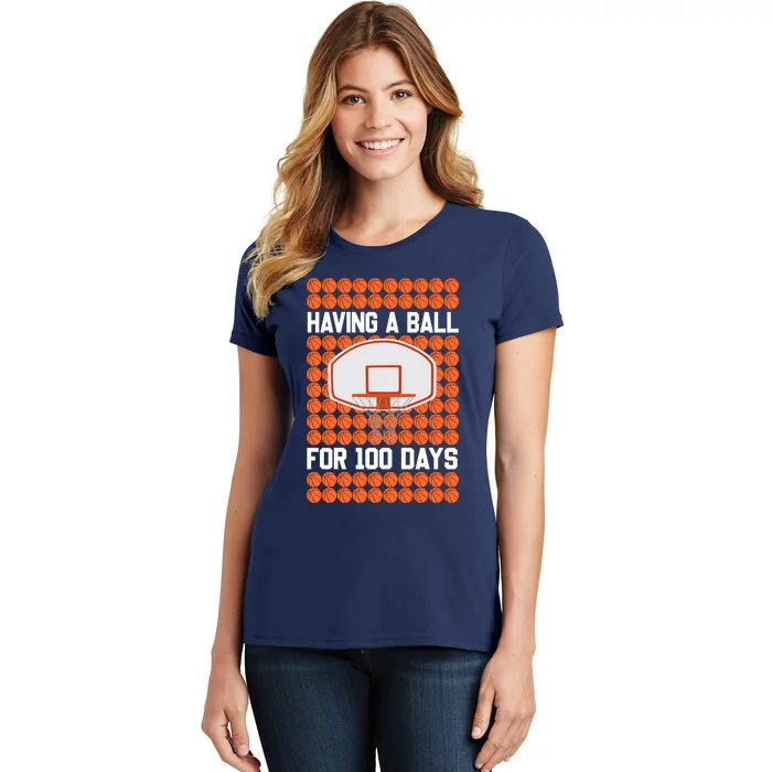 Boy 100 Days Of School Pun 100th Day Sport Basketball Women's T-Shirt