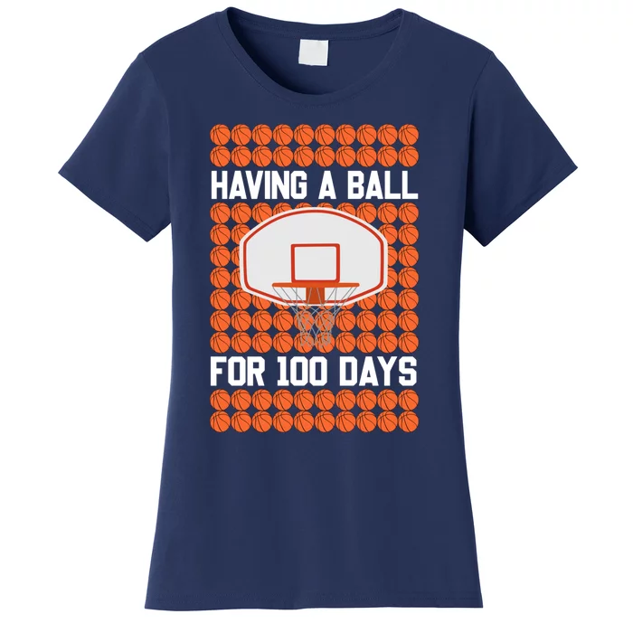 Boy 100 Days Of School Pun 100th Day Sport Basketball Women's T-Shirt