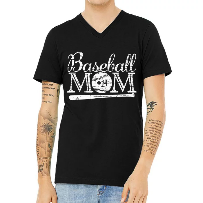 Baseball 14 Jersey Mom Favorite Player Mother's Day V-Neck T-Shirt