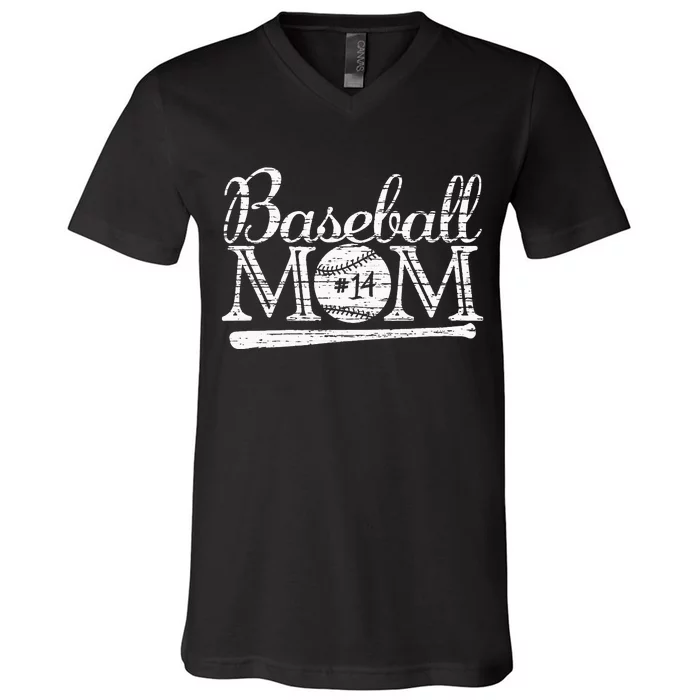 Baseball 14 Jersey Mom Favorite Player Mother's Day V-Neck T-Shirt