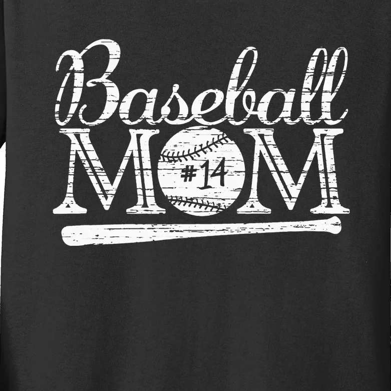 Baseball 14 Jersey Mom Favorite Player Mother's Day Kids Long Sleeve Shirt