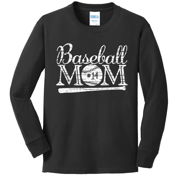 Baseball 14 Jersey Mom Favorite Player Mother's Day Kids Long Sleeve Shirt