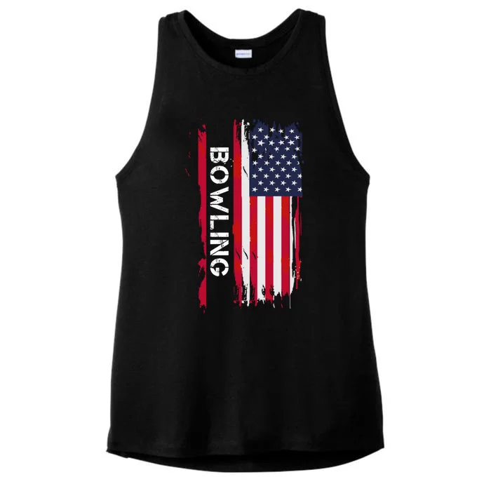 Bowling 10 Pins And Strikes And Spares In America Great Gift Ladies Tri-Blend Wicking Tank