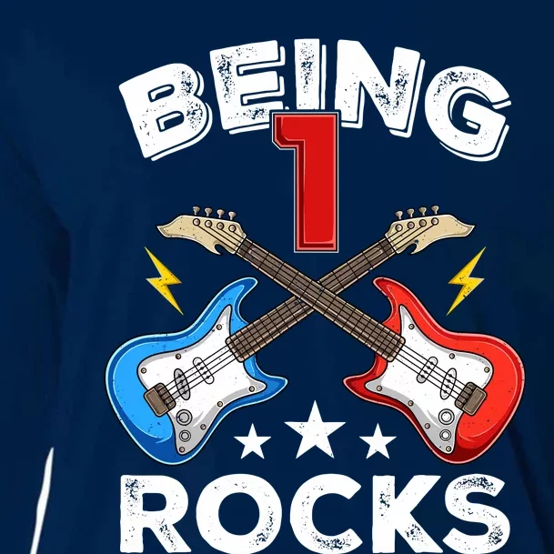 Being 1 Rocks Guitar One Year Old Funny 1st Birthday Cooling Performance Long Sleeve Crew