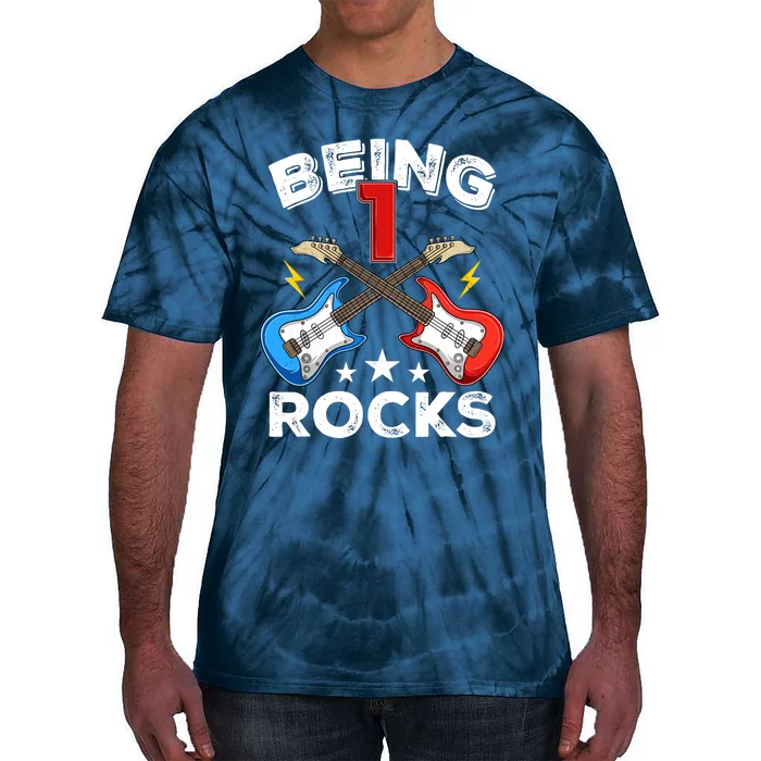 Being 1 Rocks Guitar One Year Old Funny 1st Birthday Tie-Dye T-Shirt