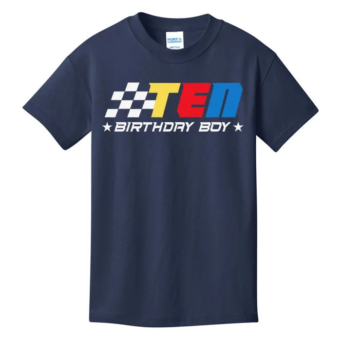 Birthday 10 Ten Race Car 10th Racing Pit Crew Driver Kids T-Shirt