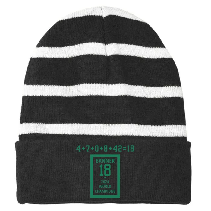 Banner 18 Time 2024 Boston Bball City Striped Beanie with Solid Band