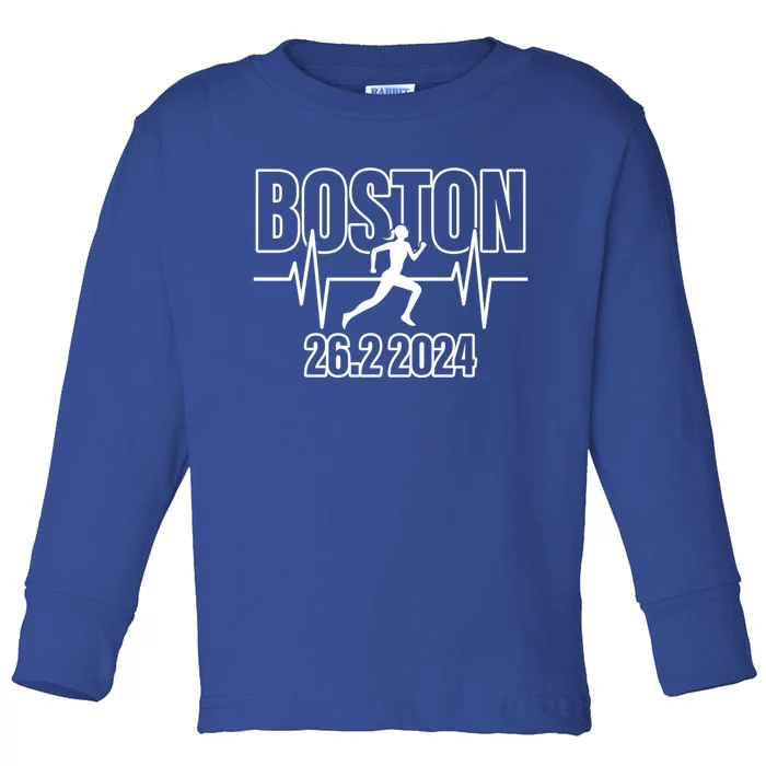 Boston 26 2 2024 Marathon Finisher Running Runner Funny Gift Toddler Long Sleeve Shirt